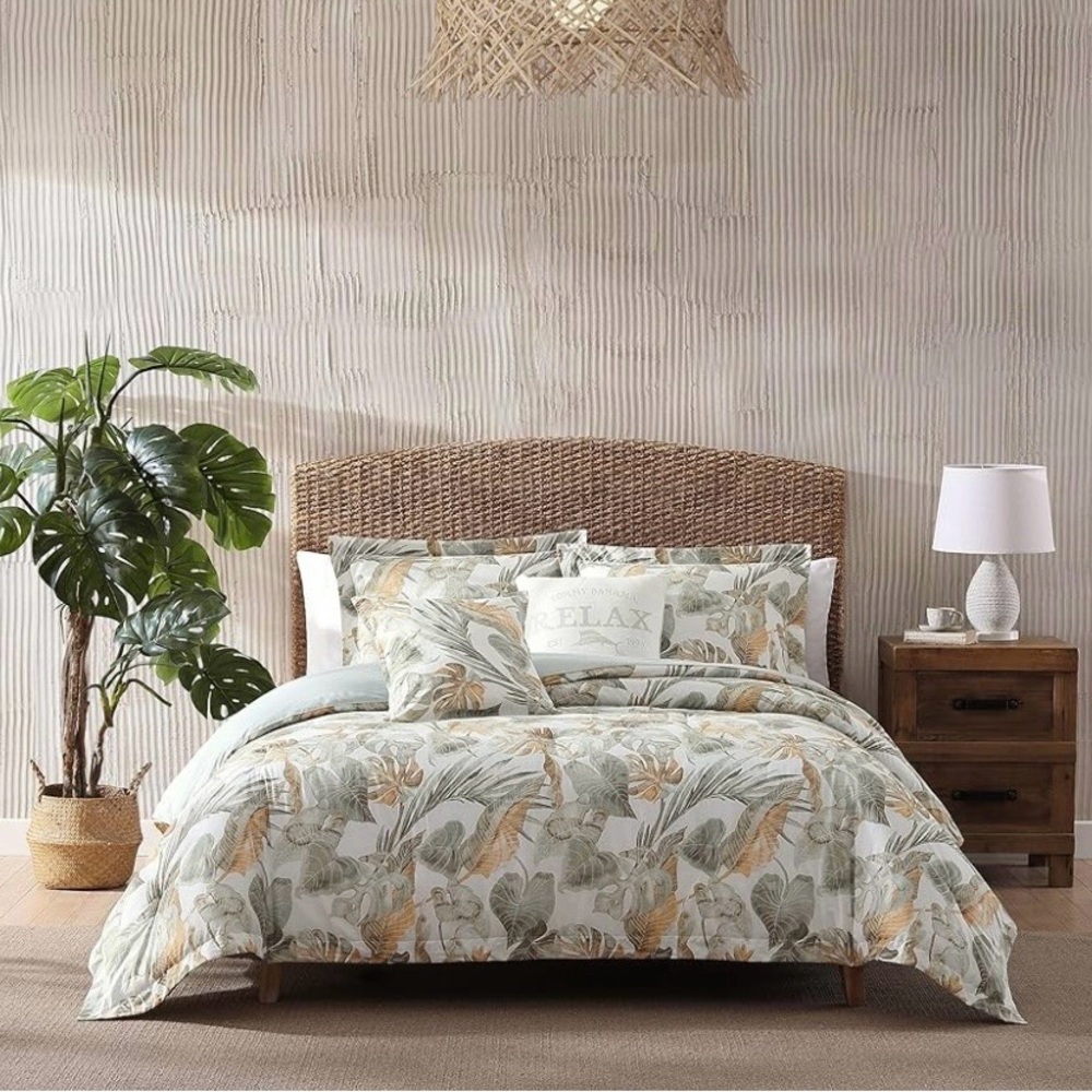 Tommy Bahama Raw Coast Green Cotton Reversible Duvet Cover Set Queen